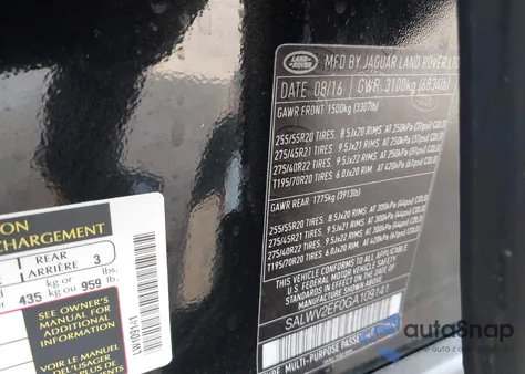 2016 Land Rover Range Rover Sport 5.0L V8 Supercharged Autobiography из США, поврежденный, VIN SALWV2EF0GA109141